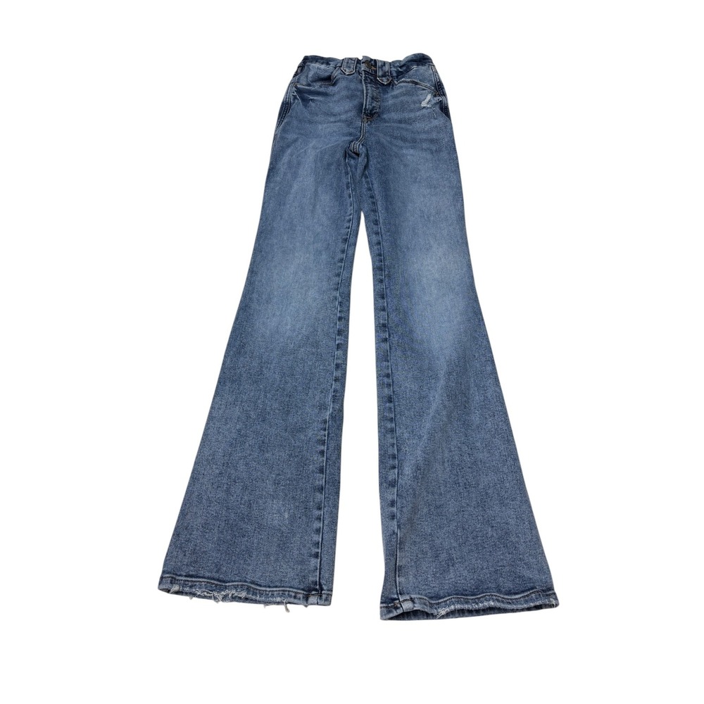 Good American Good Flare High Rise Jeans Indigo‎ Blue Womens 2/26 L33 Distressed